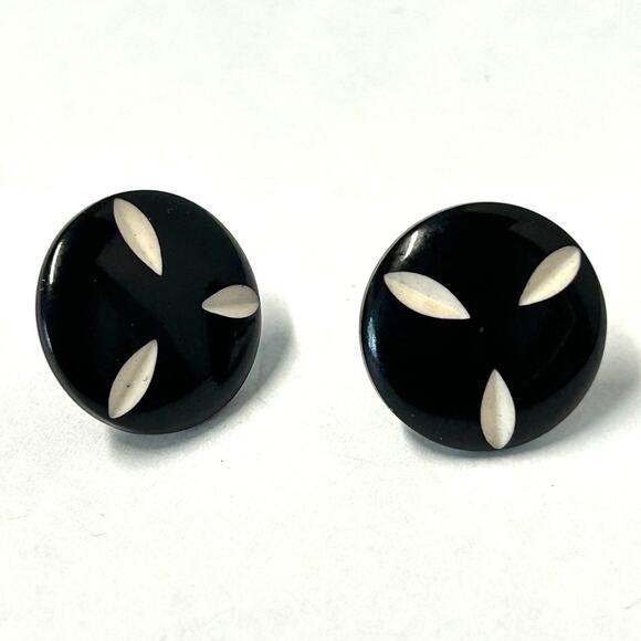 Unbranded Jewelry - Vintage Small Lucite or Carved Laquered Wood Button Earrings Pierced Posts